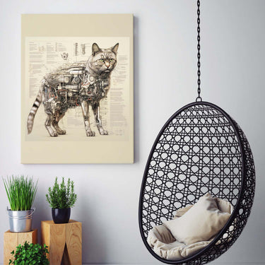 Drawings Cat 06 Da Vinci Style Vintage Framed Canvas Prints Wall Art Hanging Home Decor